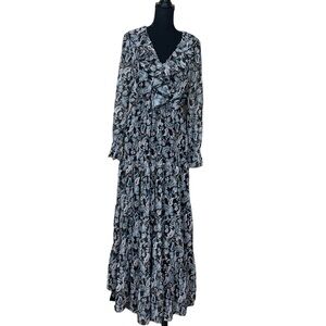 Lucca Long Sleeve Paisley Print Tiered Maxi Dress with Side Cut Outs NWT